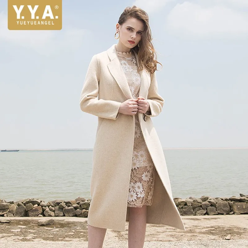 

New Long Sleeve Solid Women Wool Coats Top Brand High Quality Lapel Female Coats Casual Autumn Winter Loose Ladies Long Overcoat