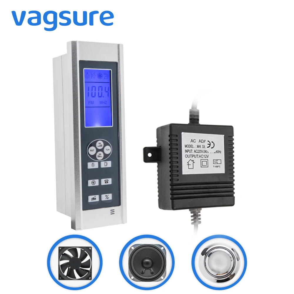 

1set Include ( Controller+Transformer+Vent Fan+Speaker+led Light) LCD Display Shower Control Panel Shower Radio AC 12V