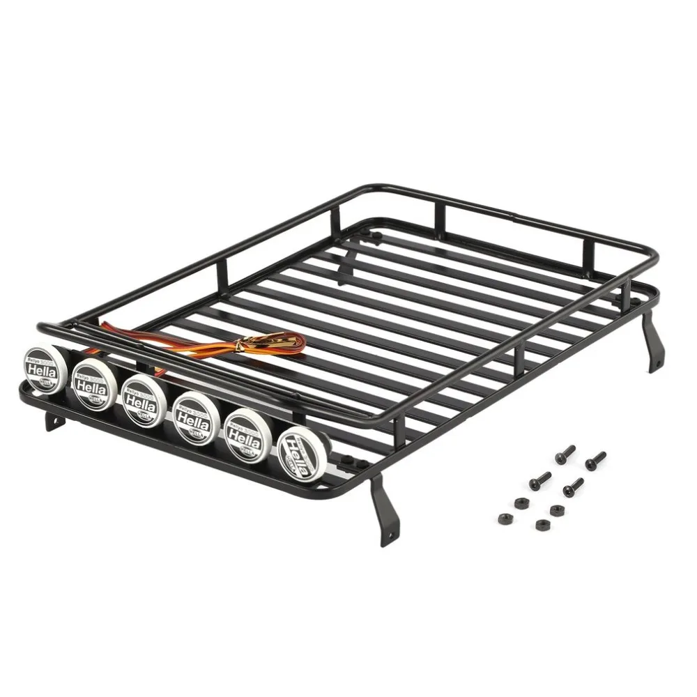 

AX-519 Metal Roof Rack Luggage Carrier with 6 LED Lights for RC 1/10 4WD Car Crawler Truck D90 Axial Jeep SCX10 90046