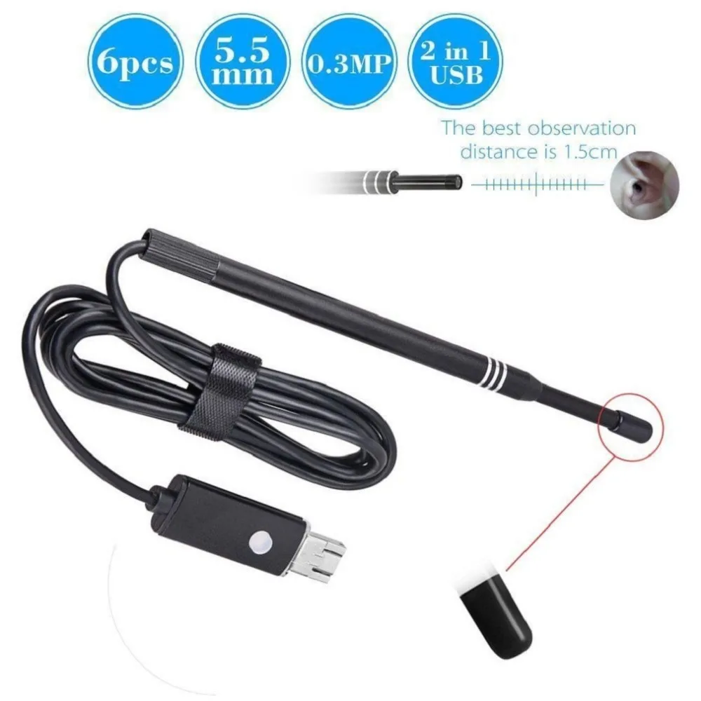 

2-in-1/USB Ear Nose Throat Endoscope 6LED 3 Gears Brightness Adjustment Ear Cleaning Tool Waterproof Ear Spoon Earpick Ear Care