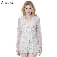 Aelorxin 2017 Summer Dress Women Sexy Sequin Tassel Beach Party Short Dress V-neck Vintage Office Dress Female Vestidos Bohemia