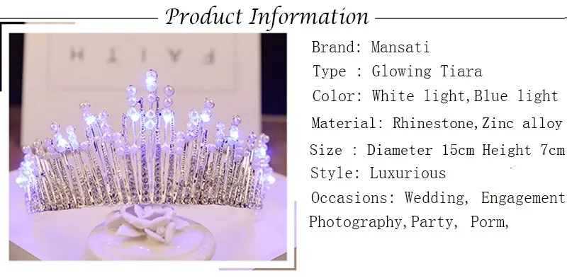 Блестящая Корона, жемчужная свадебная тиара, синий белый светильник, корона, светодиодный Стразы, женские аксессуары для волос, украшение на голову, свадебный головной убор