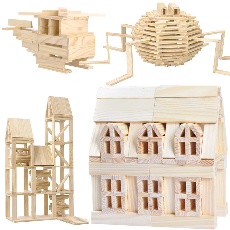 100pcs/set Wooden Blocks Natural Wood Sticks Creative Toys DIY Building Block Domino Antistress Toy Family Games Novelty Gifts