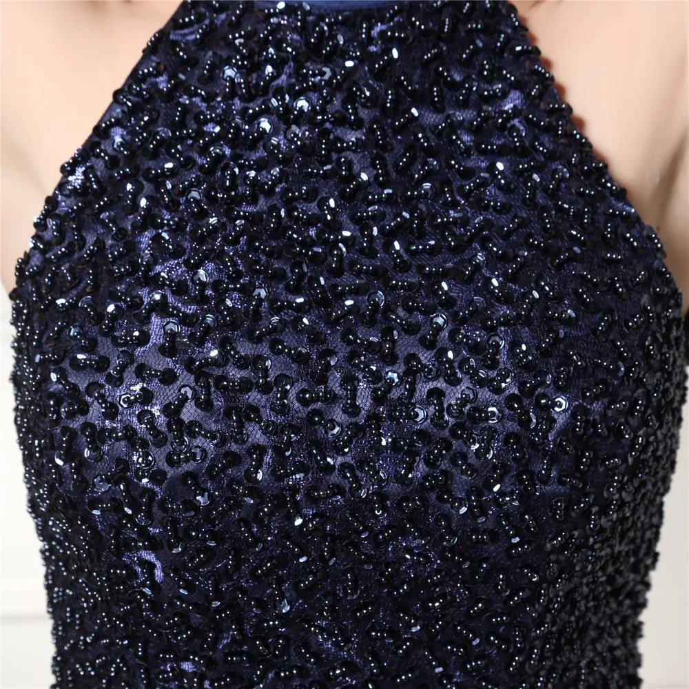 Темно-синие платья для выпускного вечера трапециевидной формы короткий мини-Тюль Жемчуг открытая спина элегантные коктейльные платья