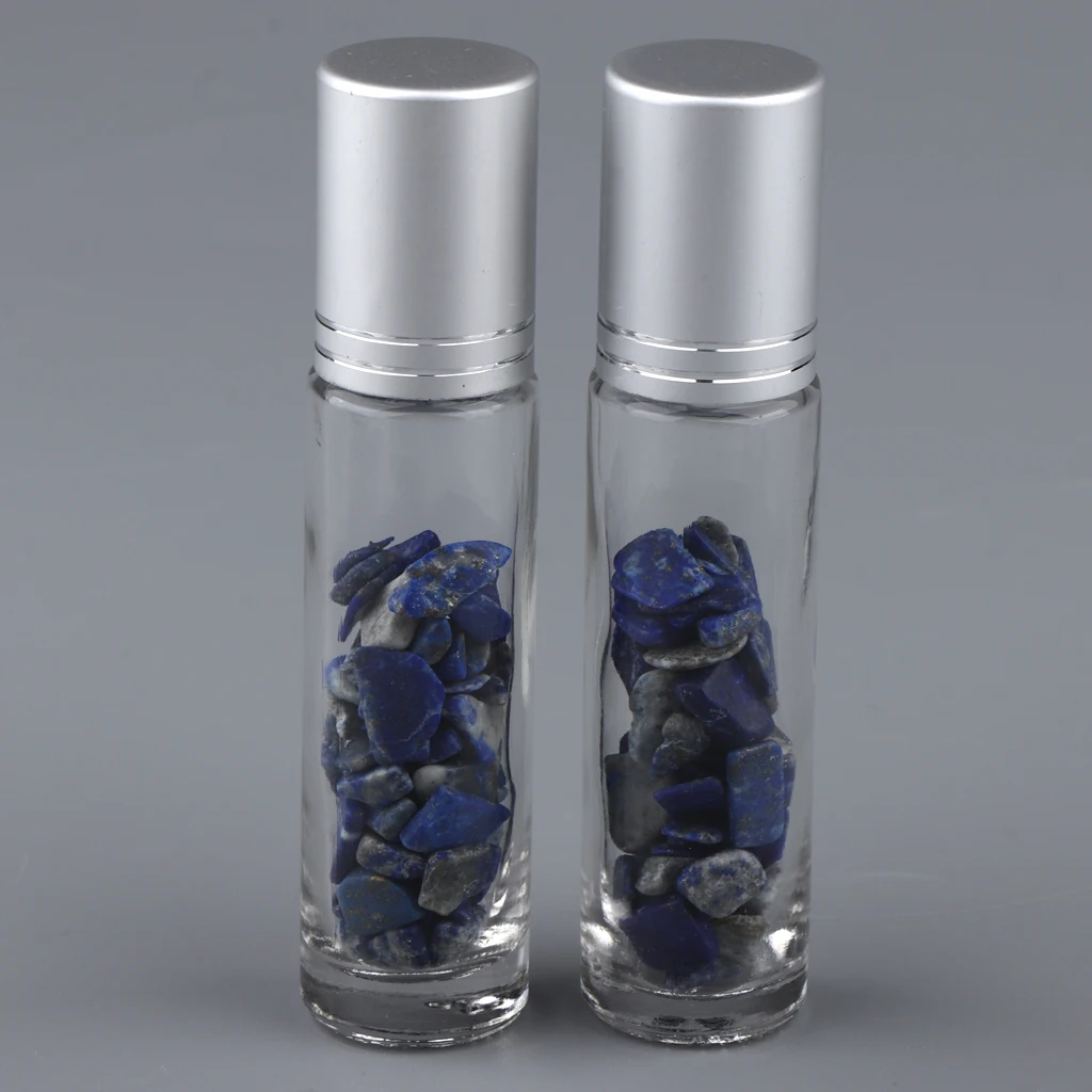 Набор из 2 шт. 10 мл эфирных масел пустая бутылка с раздельным смешанным кристаллическим камнем красочный многоразовый рулон на бутылках - Цвет: Lazurite
