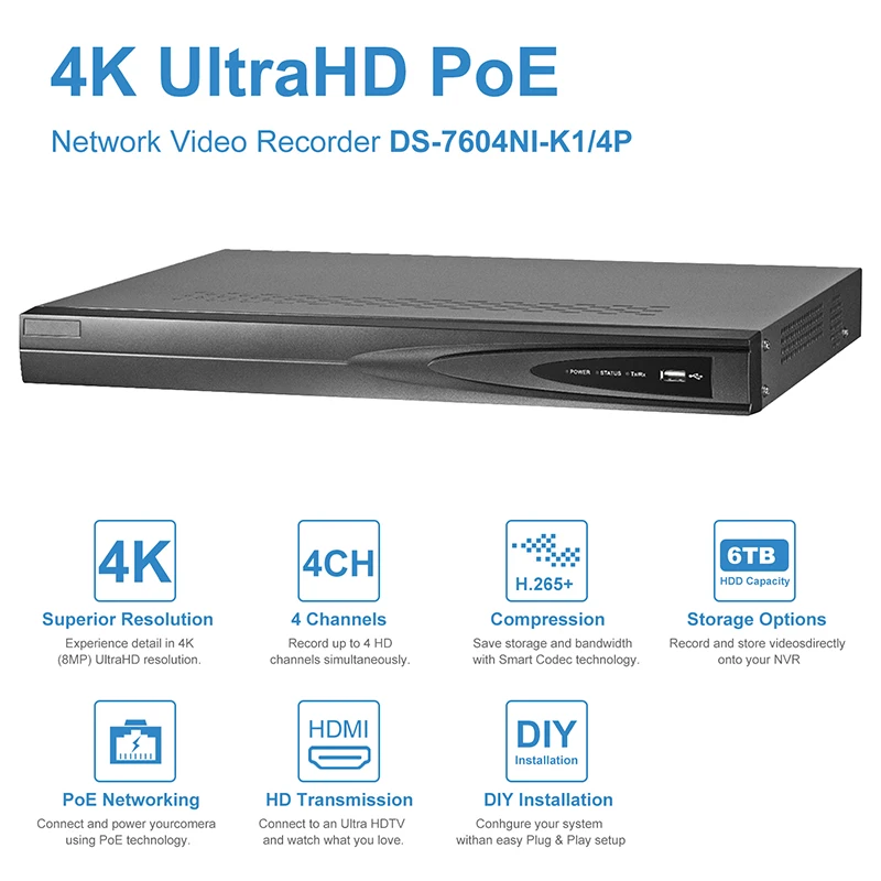  UniLook 4CH 4K NVR 5MP IP PoE Cámara sistema de seguridad H.265 Onvif NVR (HDD de 2 TB) con 2 pieza