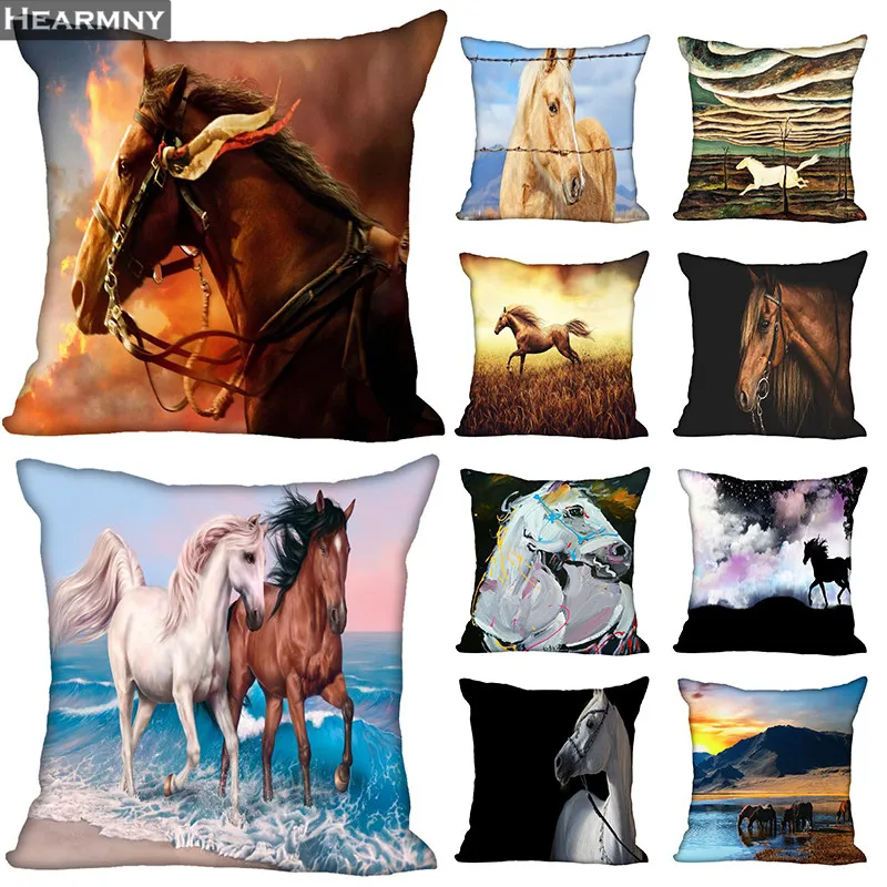 

New Arrival Horse Pillow Cover Bedroom Home Office Decorative Pillowcase Square Zipper Pillow cases Satin Soft No Fade