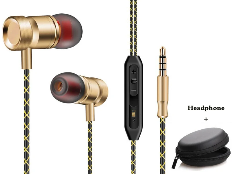 Оригинальные FGJ01 металлические наушники бас DJ музыка наушники handsfree auriculares с микрофоном для samsung galaxy redmi смартфон MP3 - Цвет: Gold with Box