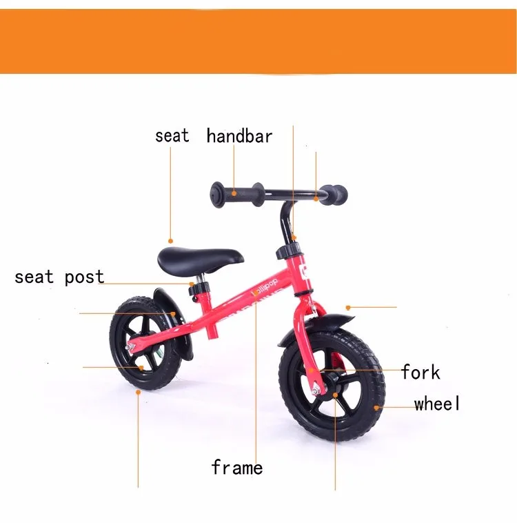 Clearance Hot Sales 12 inch Balance Bike Plastic Wheel Red Blue Yellow Pink Green Kid Bicycle High Quality Steel Frame for children 1