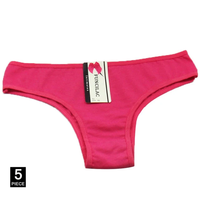 Rose red-5 pcs FUNCILAC 5 шт./компл. Для женщин нижнее белье хлопок сексуальные повседневные женские Трусики для девочек трусы больших размеров Intimates Панталоны M-XXL - Цвет: Rose red-5 pcs