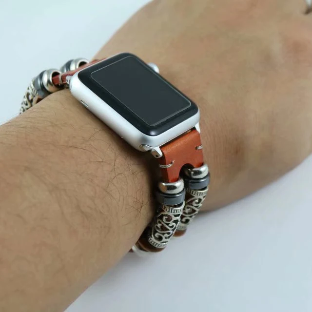 Винтажный плетеный кожаный браслет с двойным кольцом для Apple Watch 42 мм 38 ремешки из