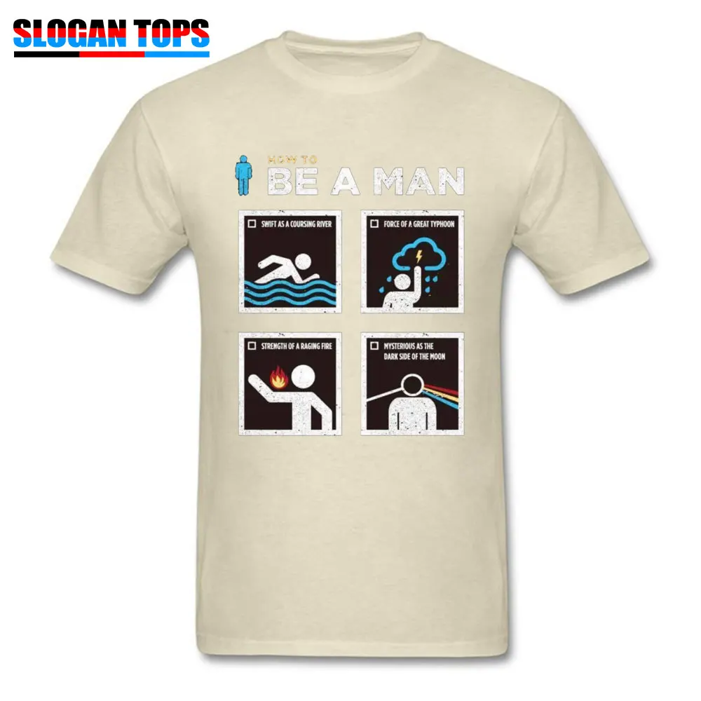 cosie 100% Cotton Printed Tops & Tees Graphic Short Sleeve Mens T Shirts Funny April FOOL DAY T-shirts Round Neck How to Be a Man 370 beige