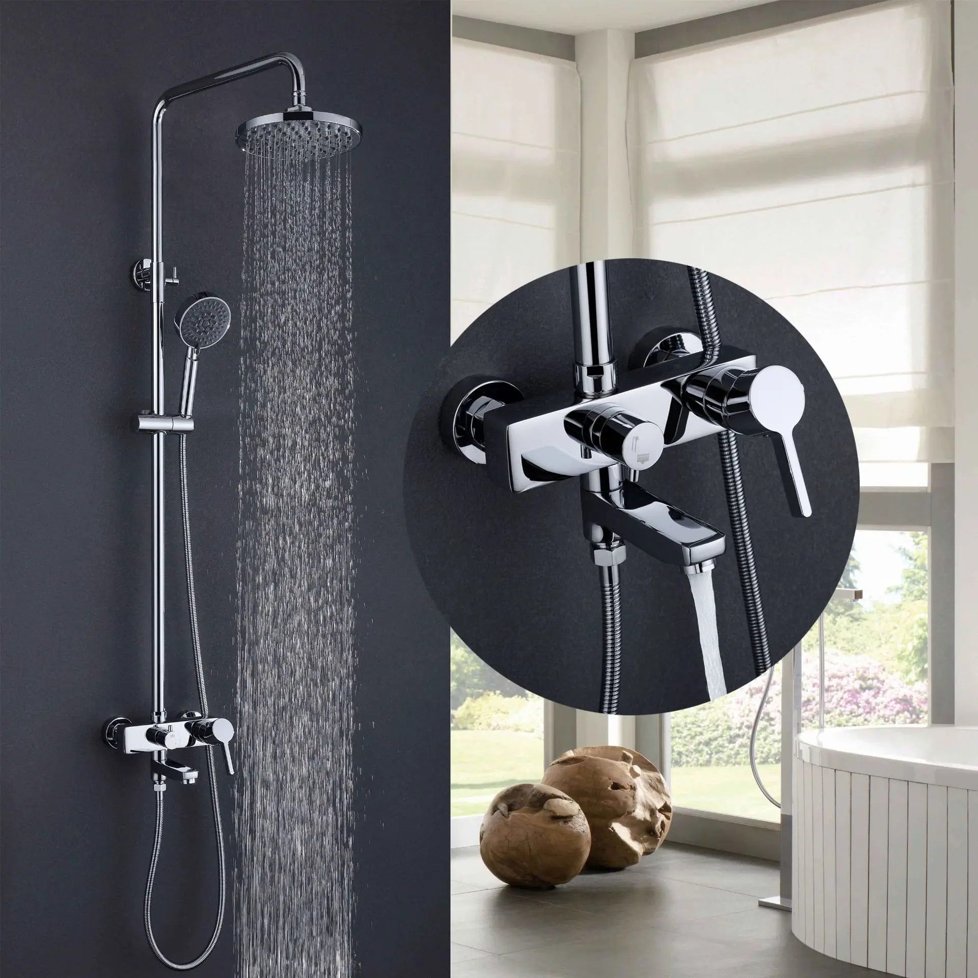 all copper faucets Hot and cold mixer water shower faucet chrome brass