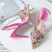 Designer Rhinestone High Heel Summer Wedding Sandals Women Pointed Toe Sandalias Mujer 2019 Stiletto Ladies Shoes Slingback Pump цена Designer Rhinestone High Heel Summer Wedding Sandals Women Pointed Toe Sandalias Mujer 2019 Stiletto Ladies Shoes Slingback Pump цены онлайн
