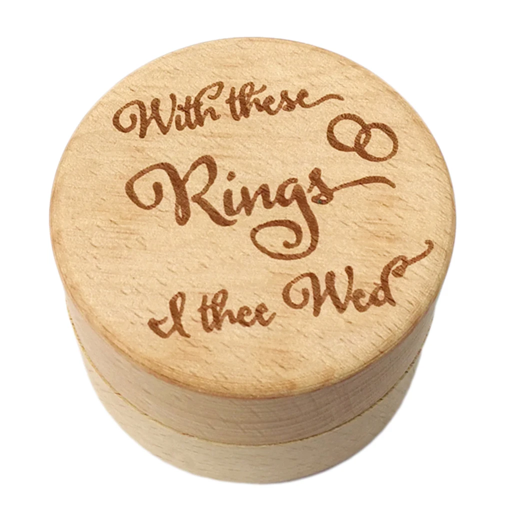 Wooden Ring Box Rustic Wedding Ring Holder Bearer with Delicate Pattern Letters for Ring Earrings Necklace Jewelry Gifts