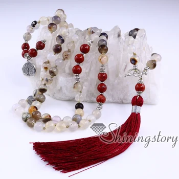 

mala beads wholesale semi precious stone 108 mala bead necklace with tassel healing jewelry hamsa hand necklace