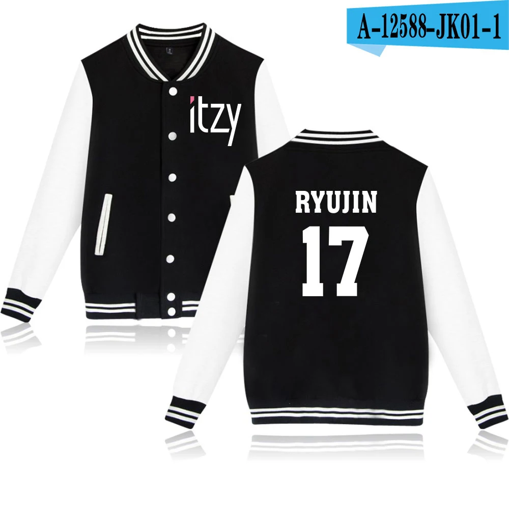 Black Itzy Kpop моды дизайн Бейсбол куртка Для мужчин Для женщин толстовки с капюшоном пальто Топы Повседневное толстовки с длинными рукавами куртки Плюс Размеры 4XL - Цвет: Black