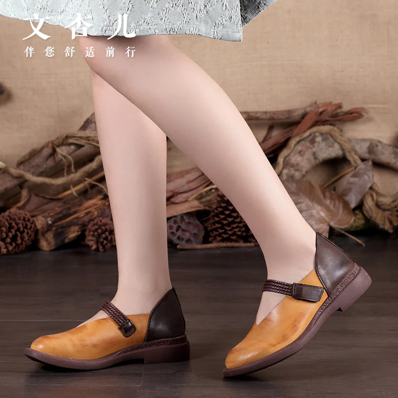 Whensinger- балетки Для женщин натуральная женская кожаная обувь на плоской подошве Мягкие гибкие круглый носок медсестра Повседневное Стильные лоферы; обувь для вождения