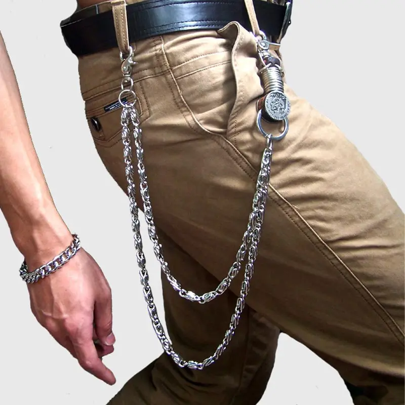 Retro Punk Pants chain Belt Waist Chain Male Vintage Double Chain Men Jeans Metal Clothing ...