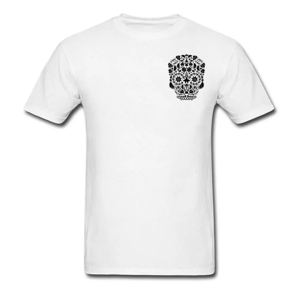 Funny Printing Men's T-shirts 2018 Hot Sale Summer/Fall Short Sleeve O Neck Pure Cotton Tees Casual T-Shirt Top Quality Day of the Dead Skull No5 Chest white