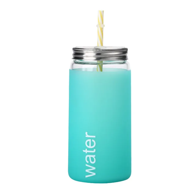 large glass water bottle with silicone sleeve