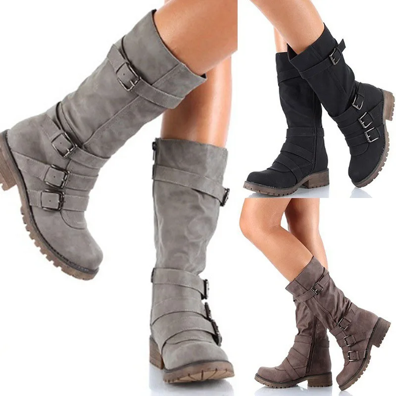 

Tangnest Thigh High Boots Zapatos De Mujer 2018 New Winter Warm Buckle PU Leather Sexy Female Platform Flat Shoes XWX7161