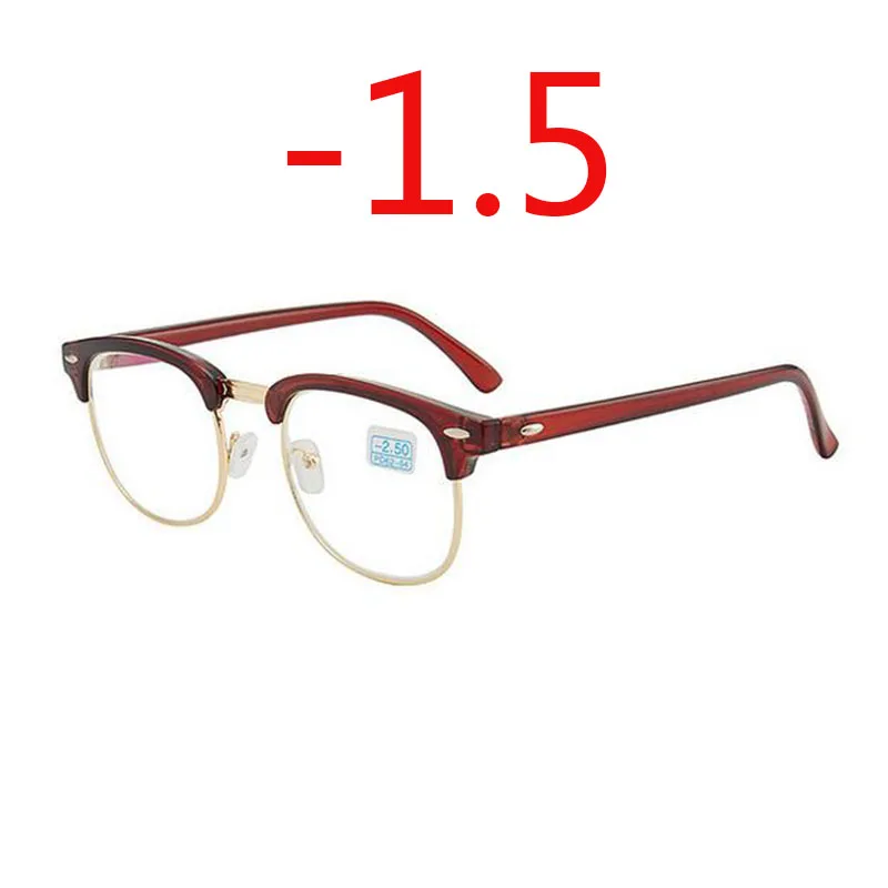 0,5-1-1,5-2-2,5-3-3,5-4 заклепки очки для близорукости с градусом женские мужские короткие-очки для коррекции зрения черная оправа зеленая пленка с покрытием - Цвет оправы: bright tea -1.5