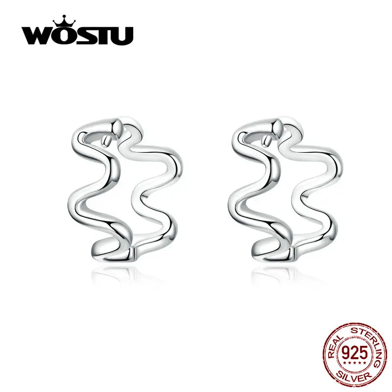 

WOSTU Heartbeat Wave Stud Earrings 100% 925 Sterling Silver Small Wedding Earrings For Women Fashion Jewelry Gift CQE672