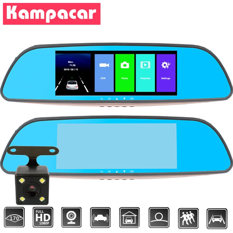 

Kampacar HD 1080P Rearview Mirror Auto Car Dvr Rear View Camera On Mirror For Car Driving Recorder 7 Inch DVRs Dash Cam Cameras