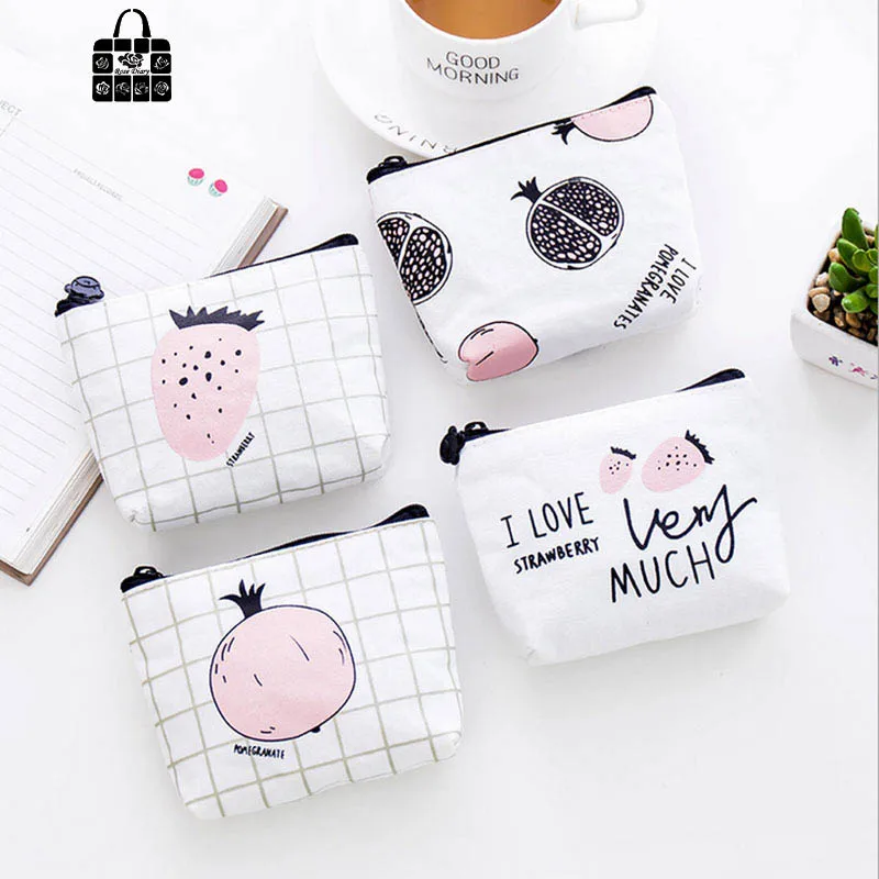 

1 pcs Rose Diary fruit sweet language canvas coin purses zipper zero wallet child girl boy women purse,lady coin bag key packet