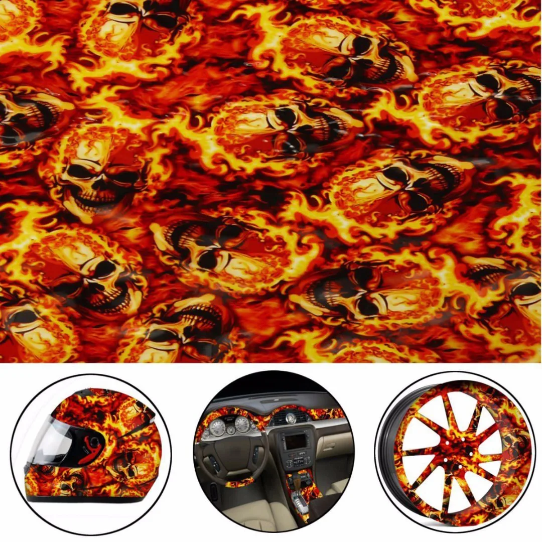0.5*1m Red Fire Skulls PVA Hydrographic Water Transfer Film Printing Hydro