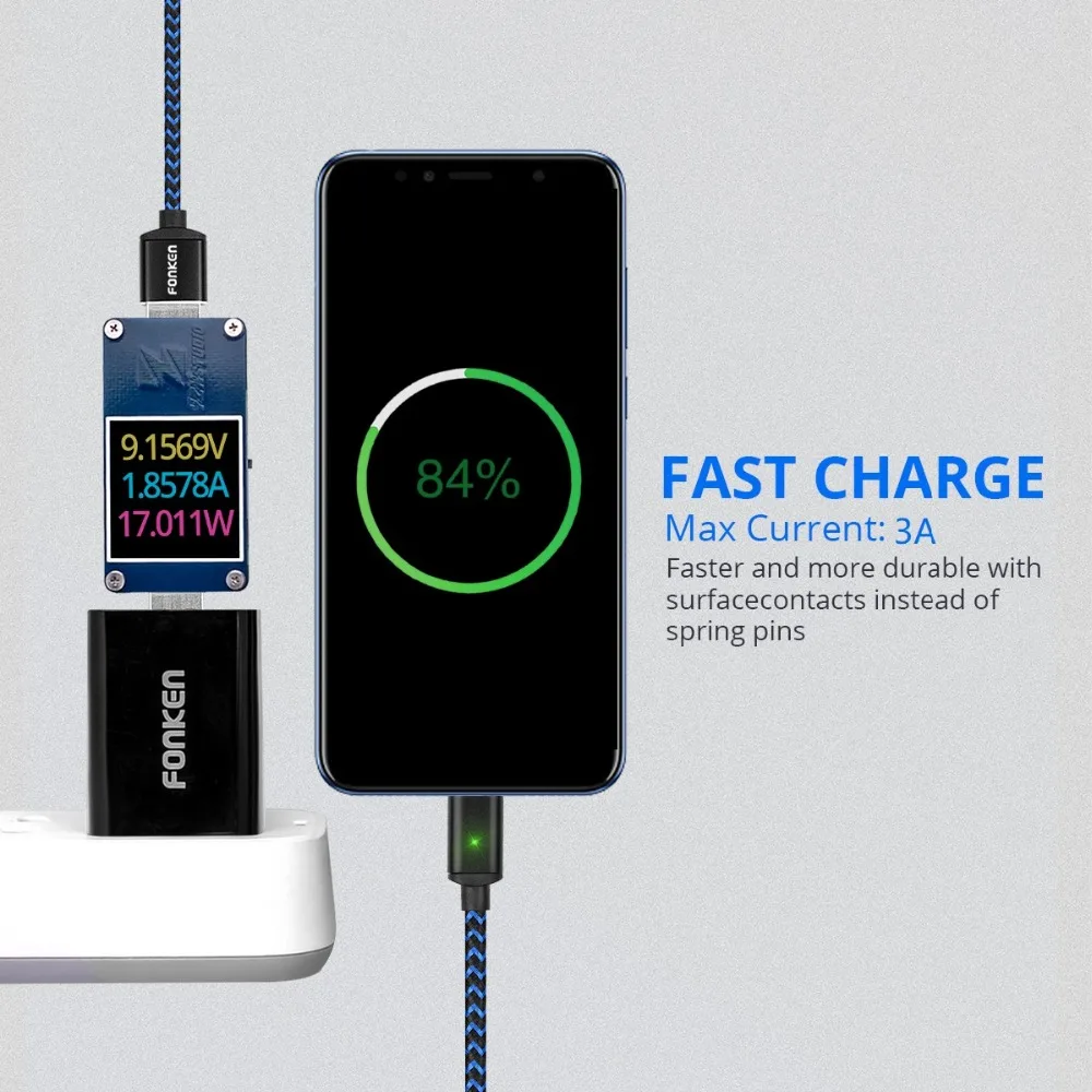 FONKEN USB نوع C كابل مغناطيسي ل USB-C الهاتف المحمول سريع شحن USB كابل الشاحن 3A المغناطيس الحبل ل سامسونج هواوي Xiaomi