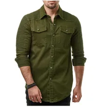 Fashion Men's Casual Long Sleeve Washed Denim Shirt Top Men's Street Clothing Fashion Folded shoulders solid color denim shirt Fashion Men's Casual Long Sleeve Washed Denim Shirt Top Men's Street Clothing Fashion Folded shoulders solid color denim shirt