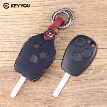 

KEYYOU Cover Replacement Cover Remote Key Leather Key Case Fob 3 Button For Renault Kangoo II Clio III Protector Key Bag