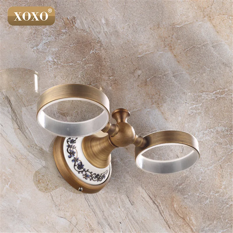 XOXOTop quality luxury European style Antique copper toothbrush tumbler&cup holder with 2cups wall mounted bath product 11084DBT