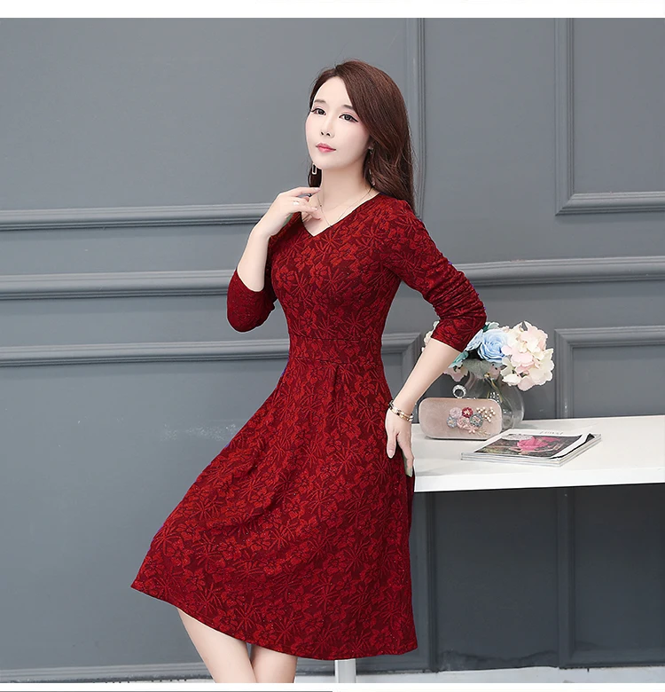 6016 Formal Dress Women Elegant Autumn Winter Plus Size 5XL A-line Women Dress Long Sleeve Casual Vintage Mom Dress Knee Length 2018 6