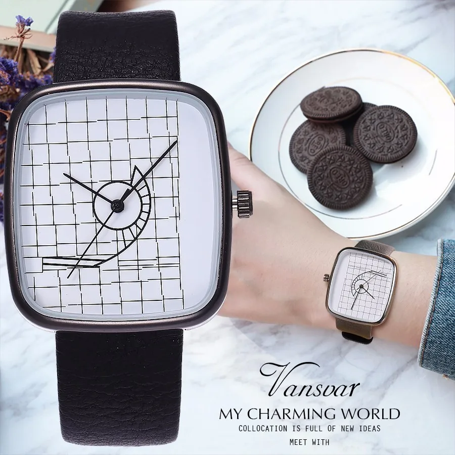 Vansvar Creative Women Men Quartz Watch Architectural Aesthetics Style Noble Watch Leather Strap Watch Drop Shipping Vansvar Creative Women Men Quartz Watch Architectural Aesthetics Style Noble Watch Leather Strap Watch Drop Shipping