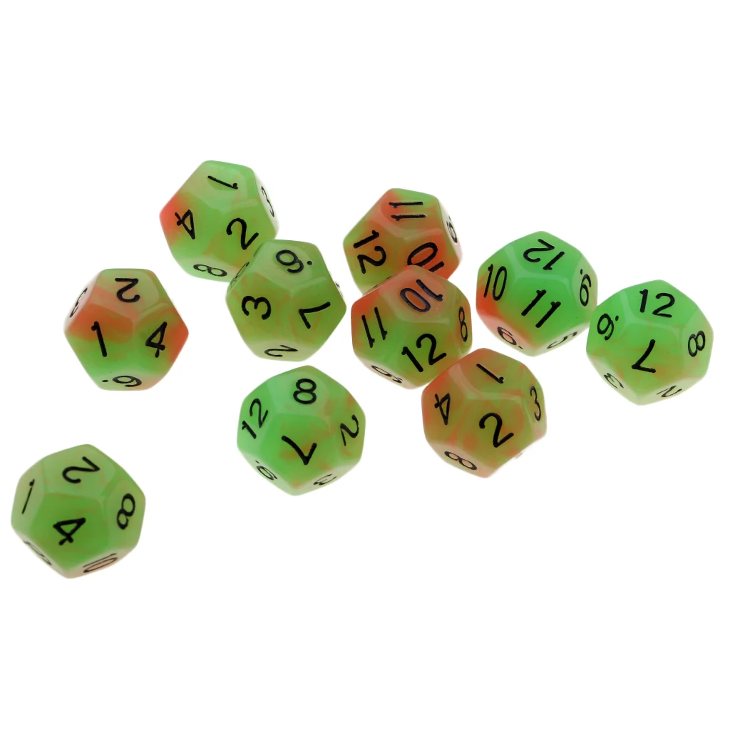 10pcs 12 Sided Glow in the Dark Dices D12 18mm Night Luminous Dice Set for Adult Club Party Table Games Kids Toys