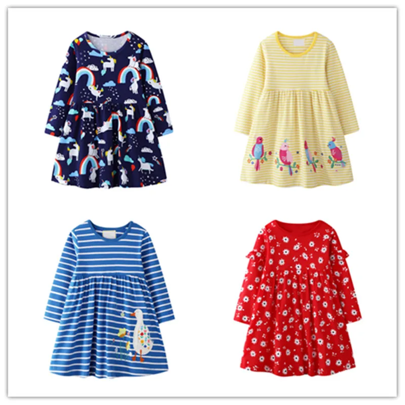 

VIDMID baby girls long sleeve clothes dresses kids cotton summer dresses cartoon clothing girls Embroidery striped clothing