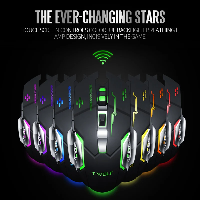 T-WOLF Q13 Rechargeable Wireless Mouse Silent Ergonomic Gaming Mice 6 Keys RGB Backlight 2400 DPI for Laptop Computer Pro Gamer T-WOLF Q13 Rechargeable Wireless Mouse Silent Ergonomic Gaming Mice 6 Keys RGB Backlight 2400 DPI for Laptop Computer Pro Gamer