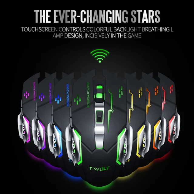 T-WOLF Q13 Rechargeable Wireless Mouse Silent Ergonomic Gaming Mice 6