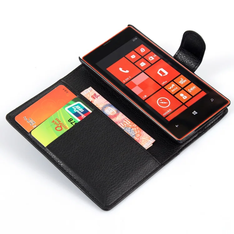 

N520 for NOKIA Lumia 520 Case RM-914 Flame Wallet Card Stent Cases Lichee Pattern Flip Leather Protect Cover black for Nokia520