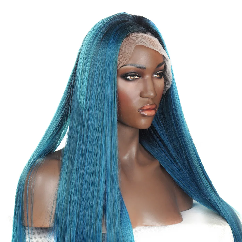 Mix Blue and Green Synthetic Lace Front Wig Silky Straight Lace Front Synthetic Wigs Heat Resistant Synthetic Wigs 4 _0105