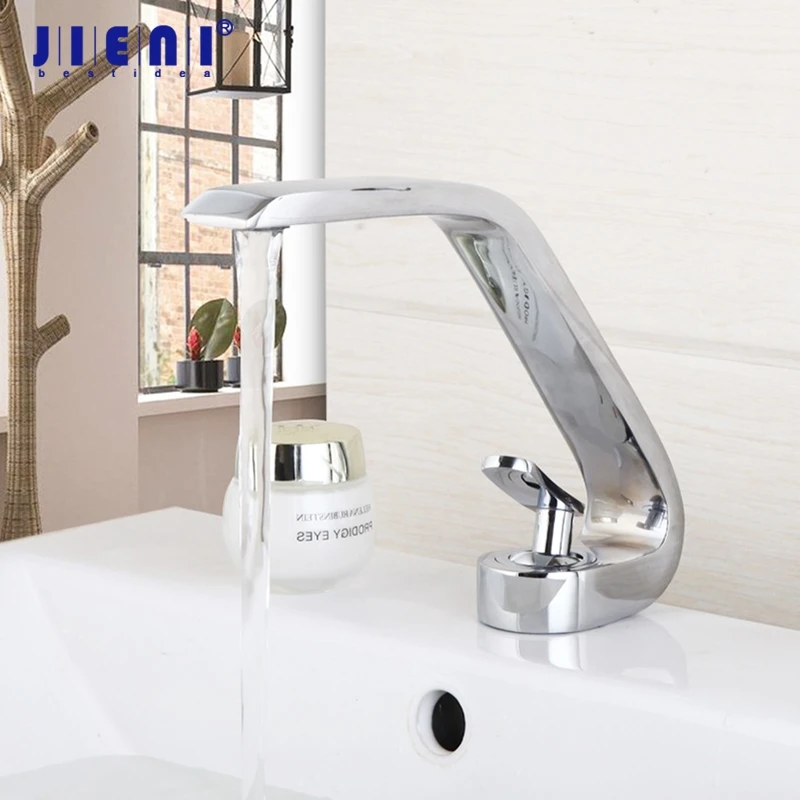 

JIENI Bathroom Basin Bathtub Faucet Deck-Mount Mixer Tap Chrome Polish Single Handle Bright Chrome Washing Basin Mixer Water tap
