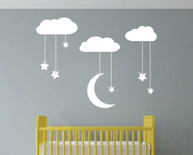 hanging stars and moon from clouds wall art stars moon and clouds