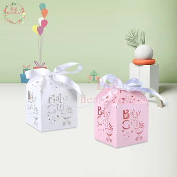 

50pcs Laser Cut Baby Carriage Candy Box Girl Birthday Party Paperboard Box Baby Shower Gift Box Baby Shower Party Supplies