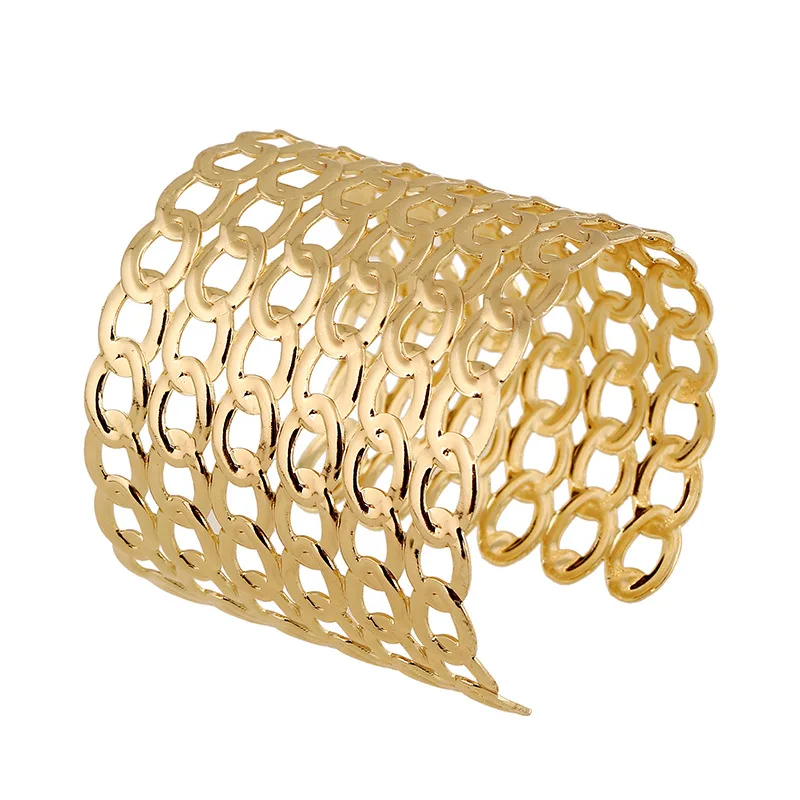 

Dayoff Fashion Simple Gold Open Cuff Bangles Bracelets For Men Women Jewelry New Interlocking Punk Exaggerated Wide BraceletsB35