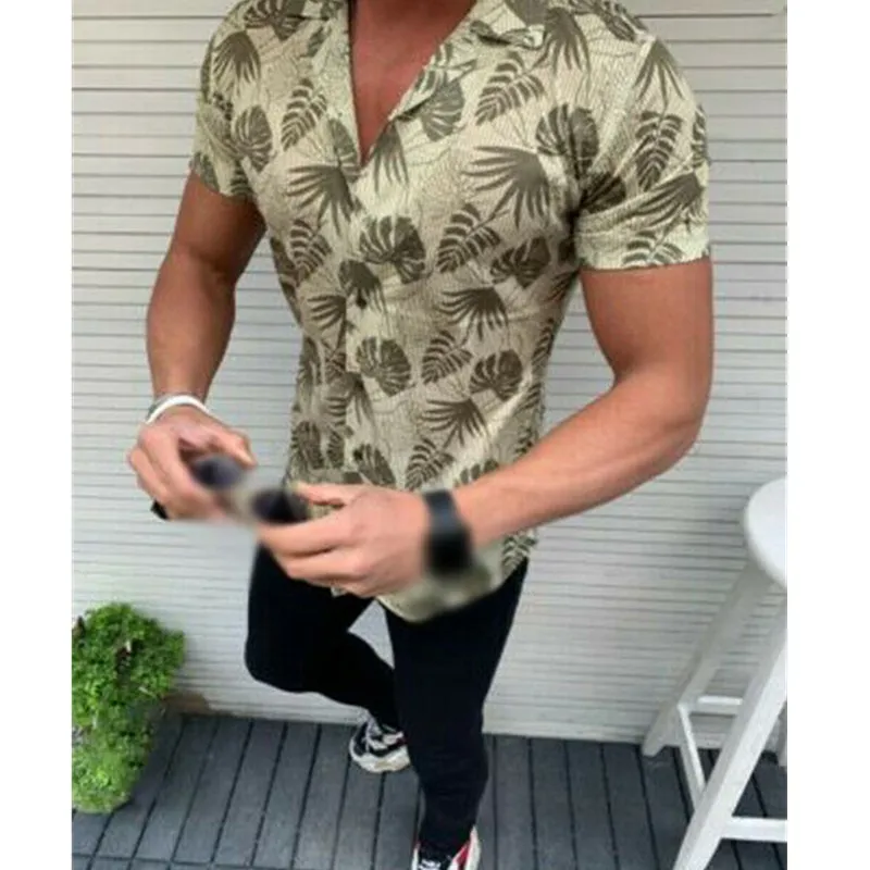 Мужская рубашка, уличная, приталенная, с v-образным вырезом, с коротким рукавом, футболка Modis, Пляжная кофта, английская блузка, большие размеры, Camisa Masculina