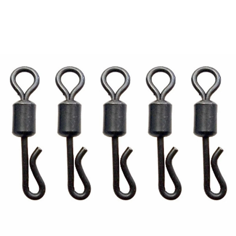 

50pcs Matte Black Rolling Quick Change Swivels Carp Rigs Long Body Swing Snap Connector for Carp Fishing hooks swivels