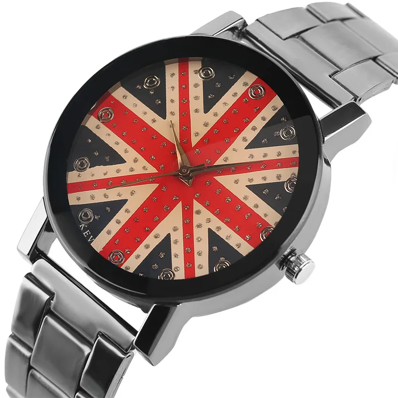 

KEVIN Watch Men Women Rhinestone Bling UK Flag Creative The Union Jack Dial England Clock Crystal Quartz Wristwatch Sports Gifts